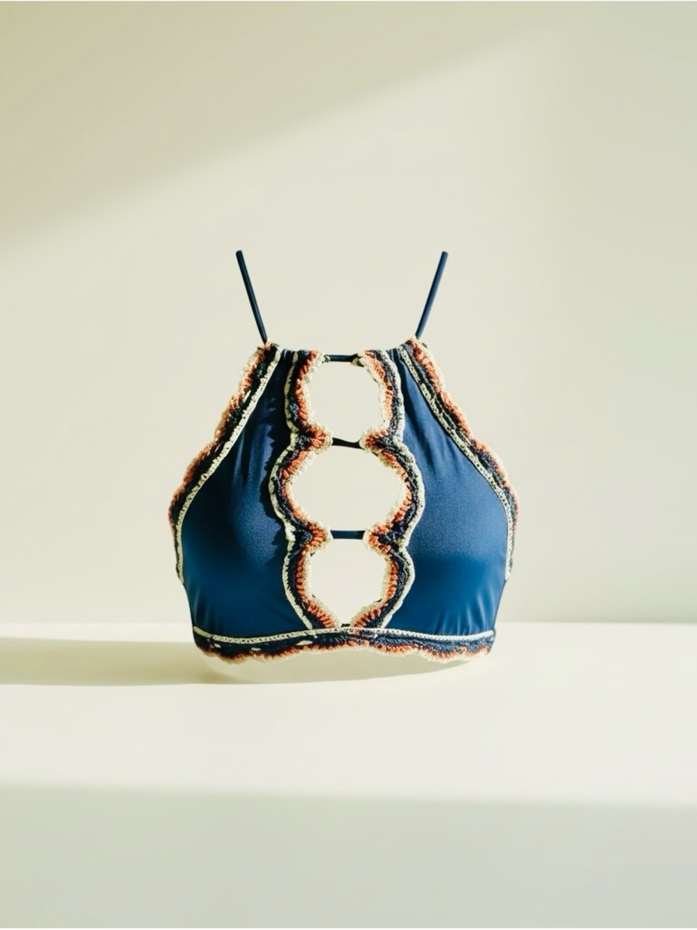 BECCA Navy Crochet-Trim Bikini Crop Top - Small